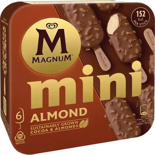 Helado mini bombón almendras 6 unidades Magnum caja 276 g - 0.27 kg - Imagen del producto en Findit