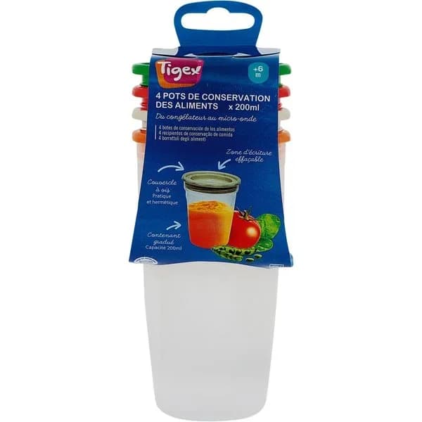 Tarro conservación alimentos hermético y apilable TIGEX, 200ml, 4uds - 4 ud - Imagen del producto en Findit