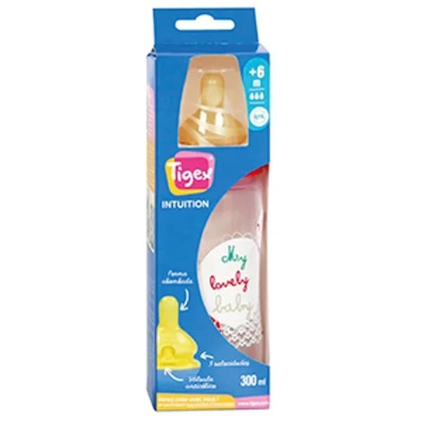 Biberón Intuition con tetina látex y cuello ancho +6 meses TIGEX, 300ml - 0.3 l - Imagen del producto en Findit