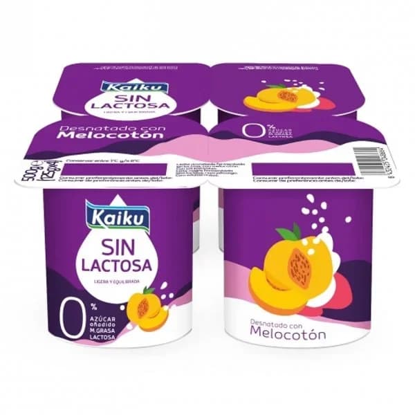 Preparado lácteo 0% s/ lactosa con melocotón KAIKU, pack 4x125 g - 0.5 kg - Imagen del producto en Findit