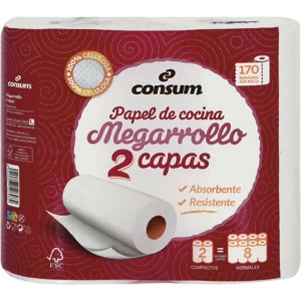 Papel Cocina Megarrollo 2 Unidades Igual a 8 - 2 ud - Imagen del producto en Findit