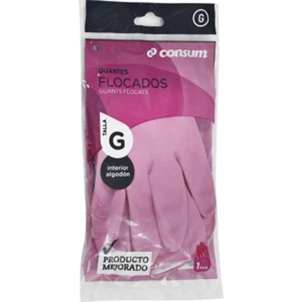 Guante Flocado Látex Rosa Talla Grande - 1 ud - Imagen del producto en Findit