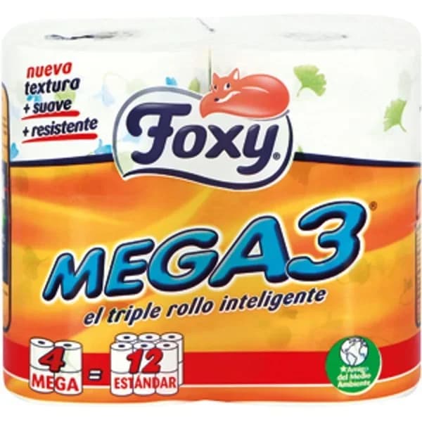 Papel higiénico FOXY Mega 3, paquete 4=12 rollos - 4.01 ud - Imagen del producto en Findit