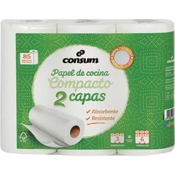 Papel Cocina Compacto 3 Unidades Igual a 6 - 2.99 ud - Imagen del producto en Findit
