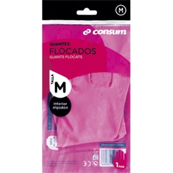 Guante Flocado Látex Rosa Talla Mediana - 1 ud - Imagen del producto en Findit