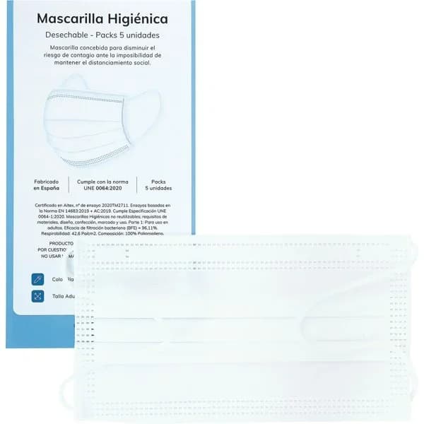 Mascarilla Higiénica Desechable - 4.95 ud - Imagen del producto en Findit