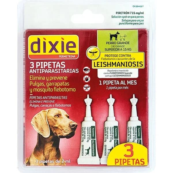 Pipetas permetrina para perro grande (15-60Kg) Dixie 3X2 ml - 2 ud - Imagen del producto en Findit