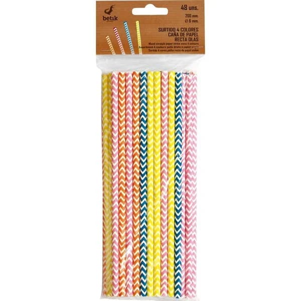Cañitas de papel de 4 colores Betik bolsa 48 unidades - 44.75 ud - Imagen del producto en Findit