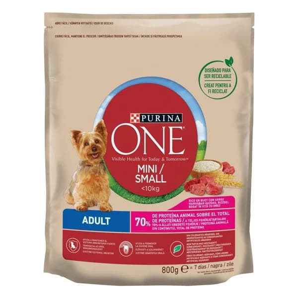 Alimento para perros mini con buey Purina one bolsa 800 g - 0.8 kg - Imagen del producto en Findit