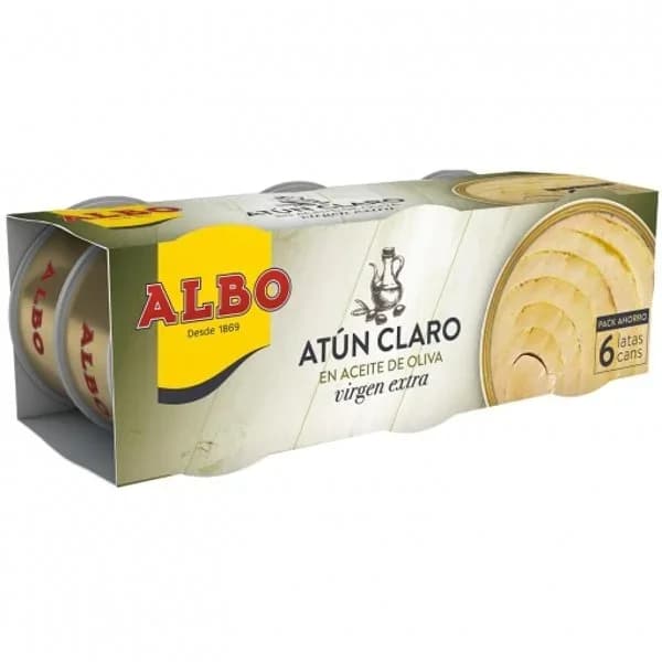 Atún claro en aceite de oliva virgen extra Albo pack de 6 latas de 54 g. - 1 ud - Imagen del producto en Findit