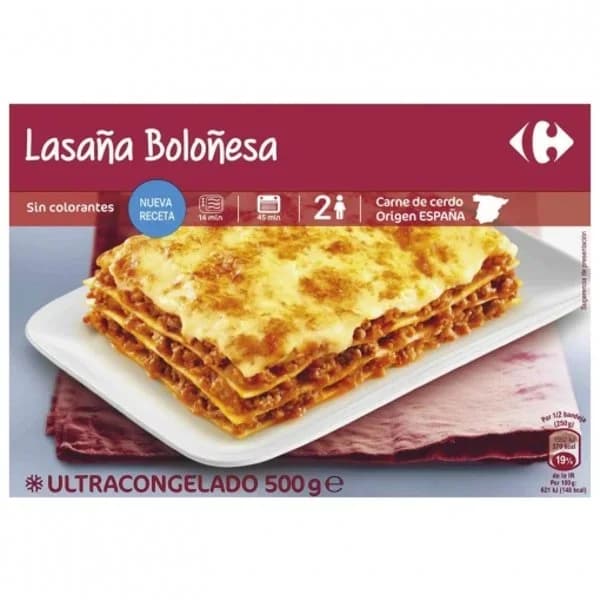 Lasaña boloñesa Carrefour Extra 500 g. - 0.5 kg - Imagen del producto en Findit