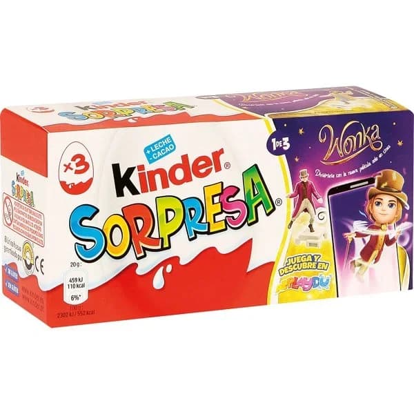 Huevos de chocolate con sorpresa 3 unidades Kinder caja 60 g - 0.06 kg - Imagen del producto en Findit