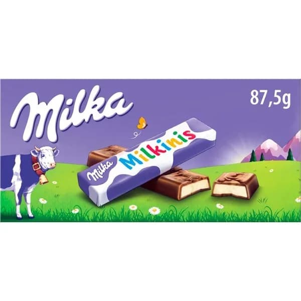 Barrita de chocolate con corazón de leche Milkinis Milka 8 ud. - 0.09 kg - Imagen del producto en Findit