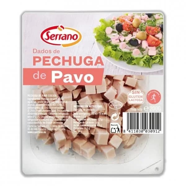 Dados de pechuga de pavo SERRANO, bandeja 200 g - 0.2 kg - Imagen del producto en Findit