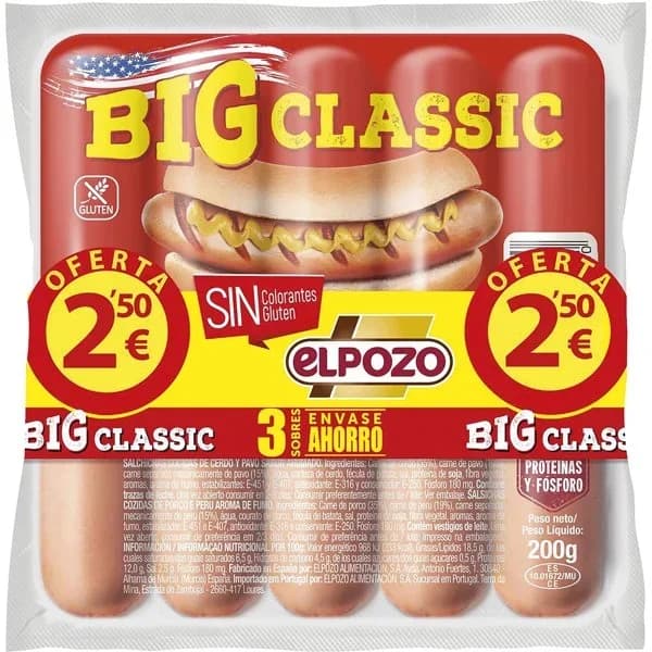 Salchicha Big Classic 3 x 200G - 0.6 kg - Imagen del producto en Findit