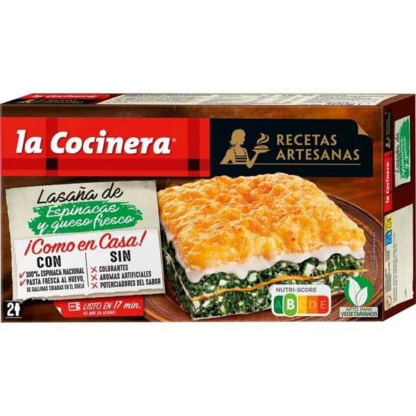 Lasaña de espinacas y queso fresco 500 g - 0.5 kg - Imagen del producto en Findit