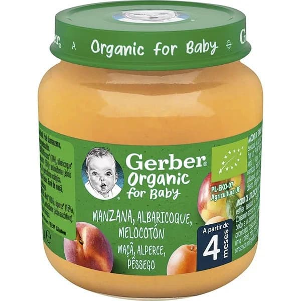 Tarrito de manzana, albaricoque y melocotón GERBER, tarro 125 g - 0.13 kg - Imagen del producto en Findit