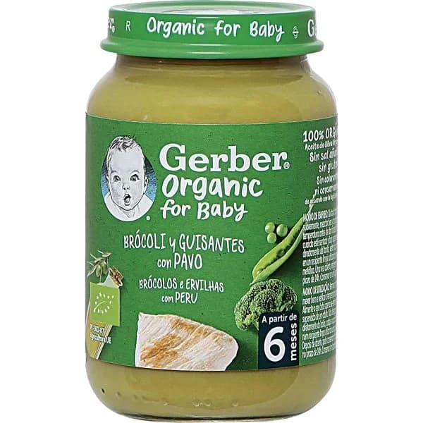 Tarrito de brócoli y guisantes con pavo desde 6 meses ecológico Gerber sin gluten 190 g. - 0.19 kg - Imagen del producto en Findit
