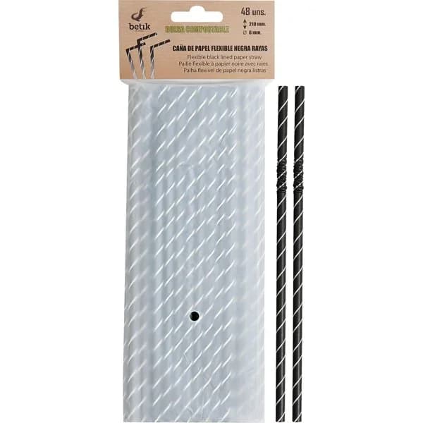 Cañita de Papel Flexible Rayas Negras/Blancas - 42.25 ud - Imagen del producto en Findit