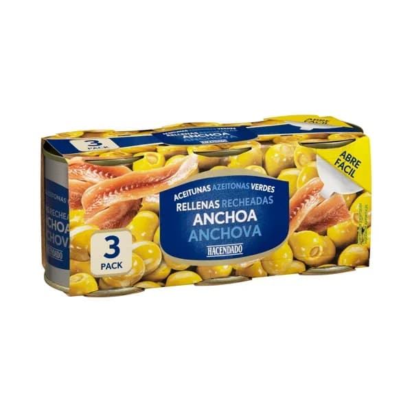 Aceitunas verdes rellenas de anchoa Hacendado - 0.15 kg - Imagen del producto en Findit