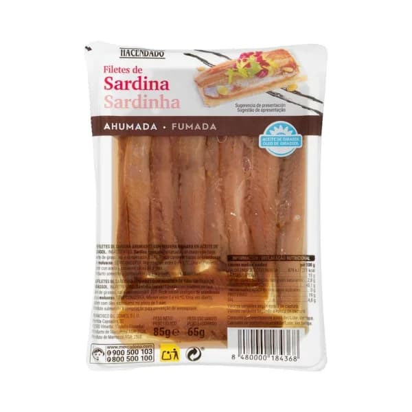 Filetes de sardina ahumada Hacendado en aceite de girasol - 0.07 kg - Imagen del producto en Findit