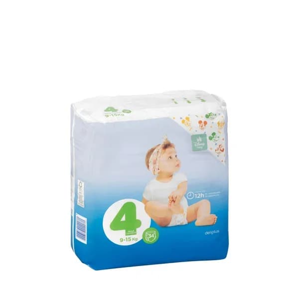 Pañales bebé talla 4 de 9-15 kg Deliplus - 33.82 ud - Imagen del producto en Findit