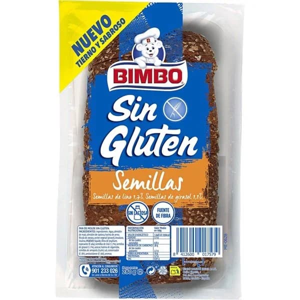 Pan de molde con semillas Bimbo sin gluten sin lactosa 280 g. - 0.28 kg - Imagen del producto en Findit