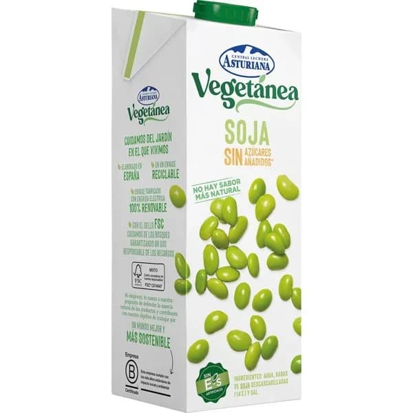 Bebida vegetal de soja sin azúcar VEGETANEA, brik 1 litro - 1 l - Imagen del producto en Findit