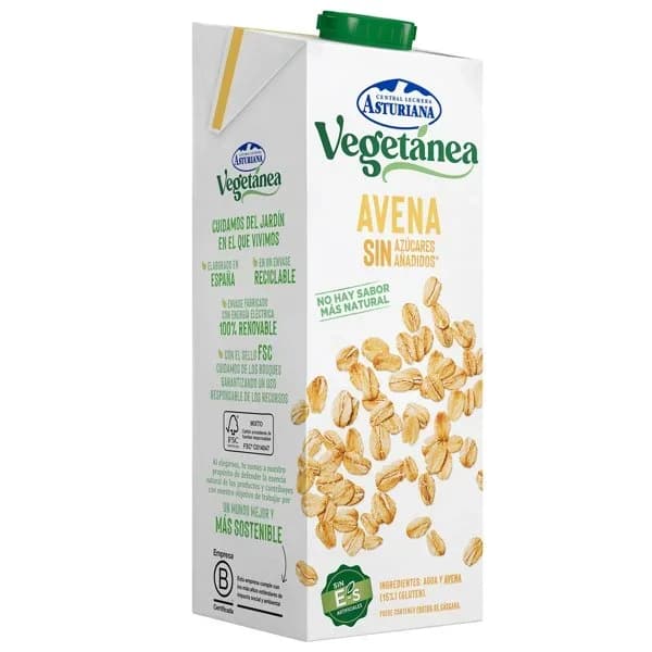 Bebida vegetal de avena sin azúcar VEGETANEA, brik 1 litro - 1 l - Imagen del producto en Findit