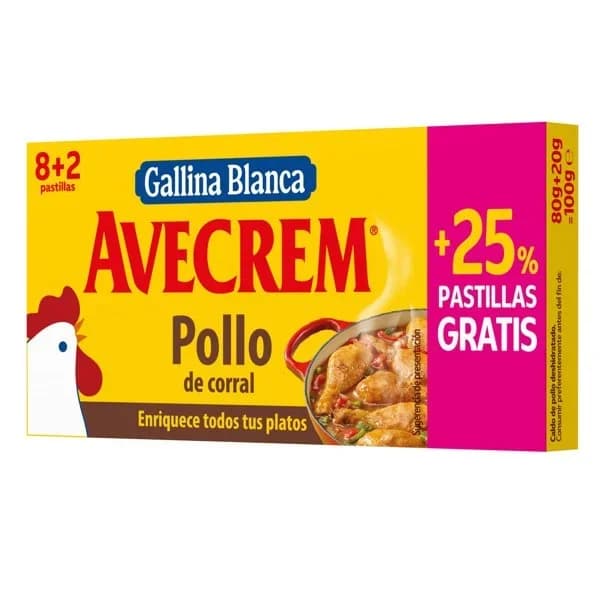 Pastillas de caldo de pollo Gallina Blanca Avecrem caja 8 unidades - 0.08 kg - Imagen del producto en Findit