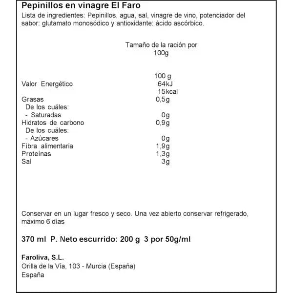 Pepinillos en Vinagre 350G - 0.2 kg - Imagen del producto en Findit