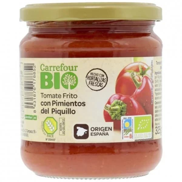 Tomate frito ecológico con pimientos de piquillo Carrefour Bio sin gluten tarro 325 g. - 0.32 kg - Imagen del producto en Findit