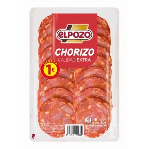 Chorizo nobleza en lonchas ElPozo sin gluten 65 g - 0.07 kg - Imagen del producto en Findit