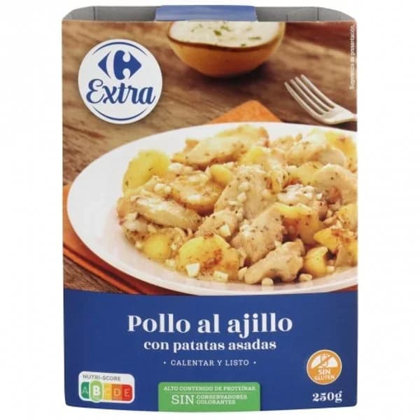Pollo al ajillo con patatas asadas Extra Carrefour sin gluten 250 g. - 0.25 kg - Imagen del producto en Findit