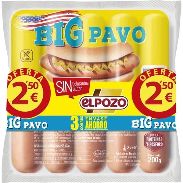 Salchicha Big Pavo 3 x 200G - 0.6 kg - Imagen del producto en Findit