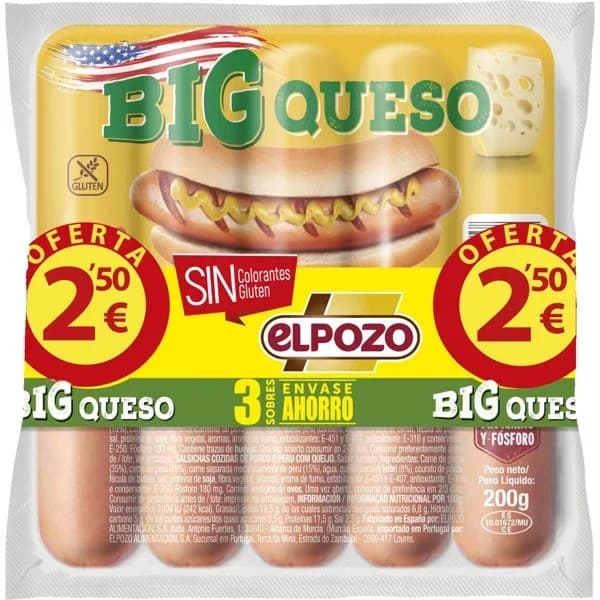 Salchicha Big con Queso 3 x 200G - 0.2 kg - Imagen del producto en Findit