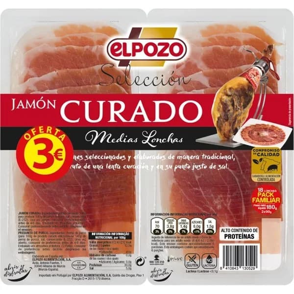 Jamón Curado Media Loncha 2 x 75G - 0.15 kg - Imagen del producto en Findit