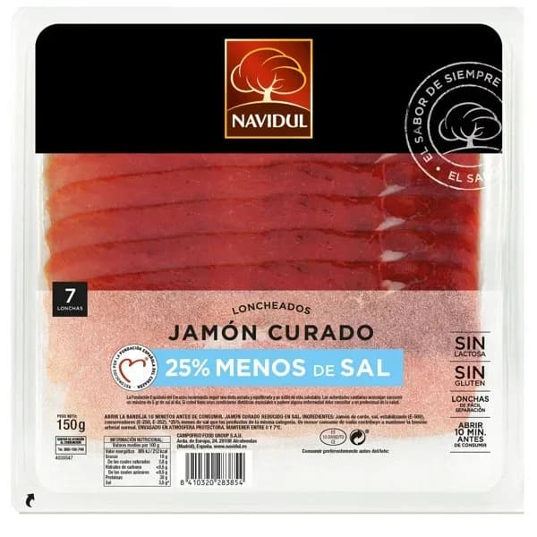 Jamón Curado Bajo en Sal Loncha 150G - 0.15 kg - Imagen del producto en Findit