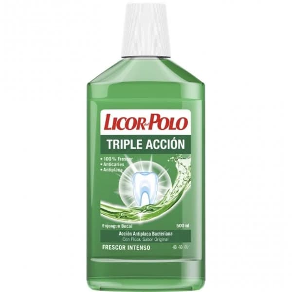 Enjuague bucal acción antiplaca bacteriana con flúor frescor intenso Triple Acción Licor del Polo 500 ml. - 0.5 l - Imagen del producto en Findit