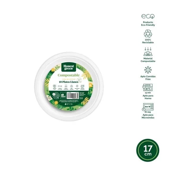 Plato Postre Biodegradable 17CM 10UD - 1 ud - Imagen del producto en Findit