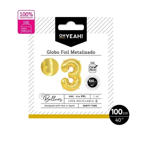 Globo Oro Metalizado 3 - 1 ud - Imagen del producto en Findit