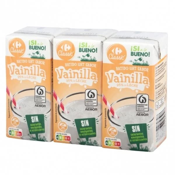 Batido de vainilla Carrefour sin gluten pack de 3 brik de 200 ml. - 0.6 l - Imagen del producto en Findit