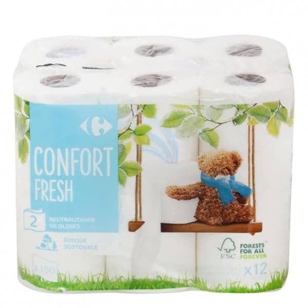 Papel higiénico Confort Fresh Carrefour 12 rollos. - 12.1 ud - Imagen del producto en Findit