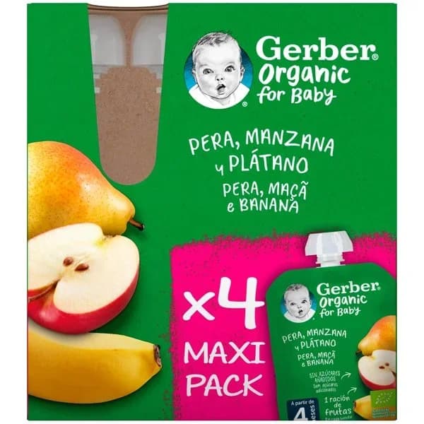 Bolsita de pera, manzana y plátano GERBER, pack 4x90 g - 0.36 kg - Imagen del producto en Findit