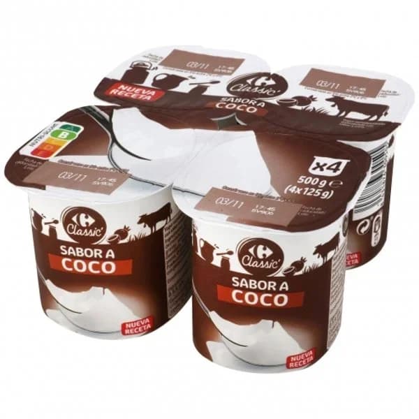Yogur sabor coco Carrefour Classic' pack de 4 unidades de 125 g. - 0.5 kg - Imagen del producto en Findit