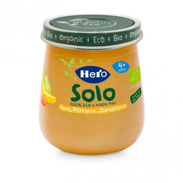 Tarrito de pera, plátano y zanahoria desde 4 meses ecológico Hero Solo sin gluten 120 g. - 0.12 kg - Imagen del producto en Findit