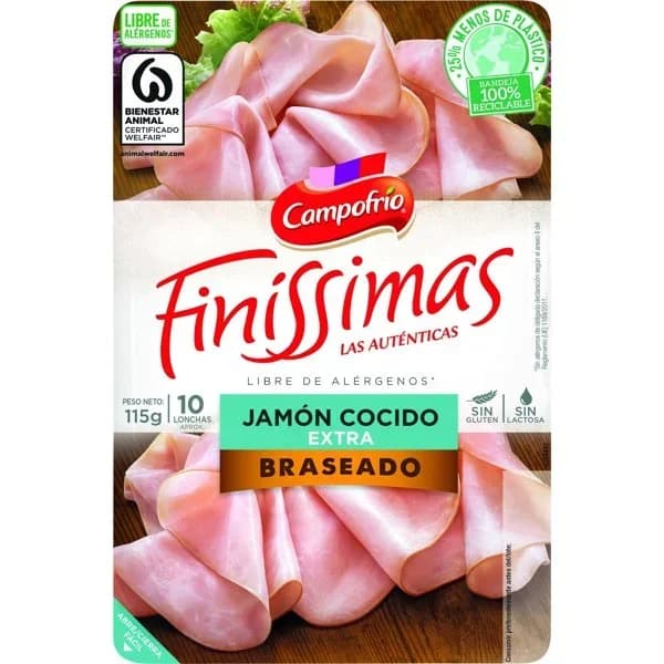 Jamón cocido braseado finíssimas 115 g - 0.12 kg - Imagen del producto en Findit