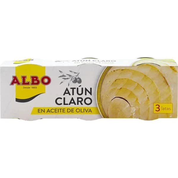 Atún claro en aceite de oliva ALBO, pack 3x92 g - 0.2 kg - Imagen del producto en Findit