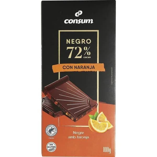 Chocolate Negro 72% Cacao con Naranja - 0.1 kg - Imagen del producto en Findit