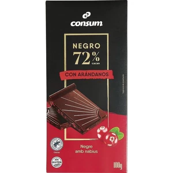 Chocolate Negro 72% Cacao con Arandanos - 0.1 kg - Imagen del producto en Findit
